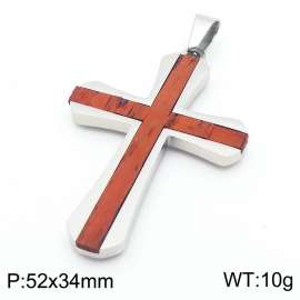 Stainless Steel With Wood Jesus Cross Pendant Steel Color