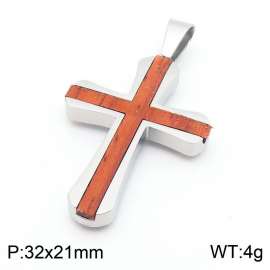 Stainless Steel With Wood Jesus Cross Pendant Steel Color