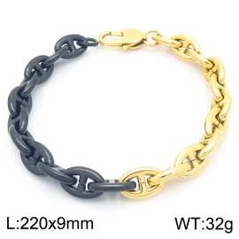 Stainless steel simple and fashionable 220 × 9mm Japanese style chain special buckle temperament charm gold&black mixed color bracelet