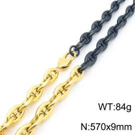 Stainless steel simple and fashionable 570 × 9mm Japanese chain special buckle, charming temperament, gold&black mixed color necklace