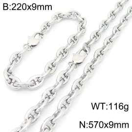 Stainless steel simple and fashionable 220 × 9mm&570 × 9mm Japanese chain special buckle temperament charm silver set