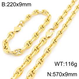 Stainless steel simple and fashionable 220 × 9mm&570 × 9mm Japanese chain special buckle temperament charm gold set