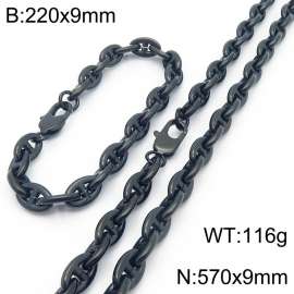 Stainless steel simple and fashionable 220 × 9mm&570 × 9mm Japanese chain special buckle temperament charm black set