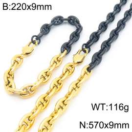 Stainless steel simple and fashionable 220 × 9mm&570 × 9mm Japanese chain special buckle temperament charm gold&black mixed color set