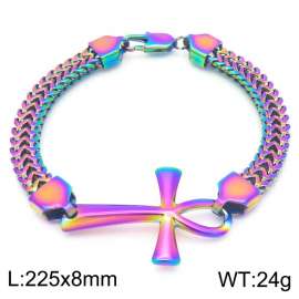 European and American fashion personality stainless steel creative double row woven chain splicing cross men's domineering colorful bracelet