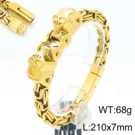 Men's stainless steel skull punk style golden bracelet
