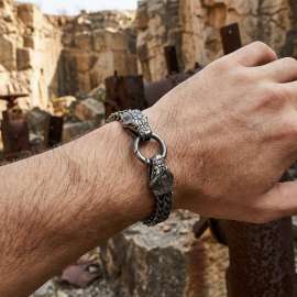 Men's stainless steel cast snake bracelet, animal element oxidized black jewelry