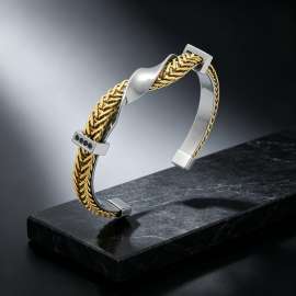Twisted Braided Stainless Steel Men Cuff Bracelet, Zircon Decor Open Adjustable Silver Bangle, Mens Statement Wrist Jewelry