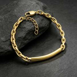 Minimal Curved Bar Stainless Steel Men Bracelet, Premium Link Chain Wrist Jewelry for Everyday Wear