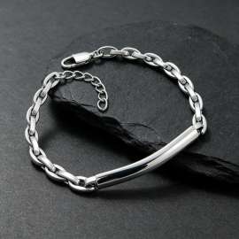 Minimal Curved Bar Stainless Steel Men Bracelet, Premium Link Chain Wrist Jewelry for Everyday Wear