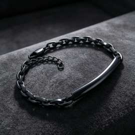 Minimal Curved Bar Stainless Steel Men Bracelet, Premium Link Chain Wrist Jewelry for Everyday Wear