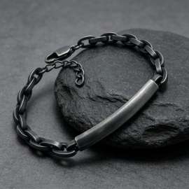 Minimal Curved Bar Stainless Steel Men Bracelet, Premium Link Chain Wrist Jewelry for Everyday Wear